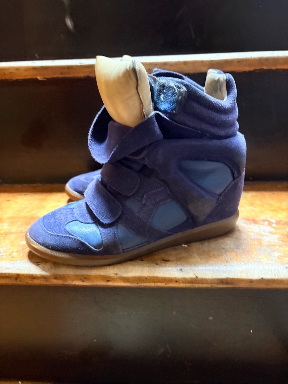 Isabel Marant Navy Blue Wedge High-Top Sneakers